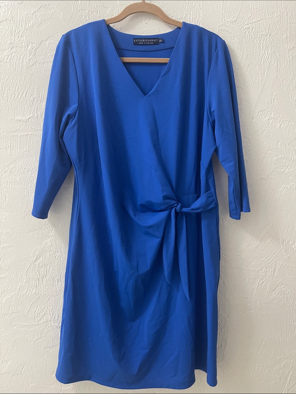 Katherine Way Cobalt Blue V-Neck Faux Wrap  Dress,Size 2XL
